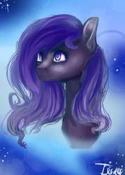 Size: 800x1120 | Tagged: safe, artist:sashamarkova, princess luna, g4, female, freckles, missing horn, portrait, s1 luna, solo