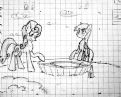 Size: 908x728 | Tagged: safe, artist:lalieri, carrot top, derpy hooves, golden harvest, pegasus, pony, g4, fanfic art, female, graph paper, illustration, lined paper, mare, sketch, traditional art