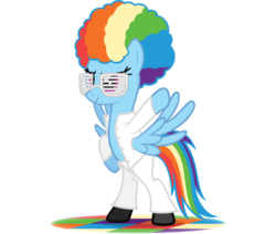 Size: 2742x2322 | Tagged: safe, artist:zacatron94, rainbow dash, pegasus, pony, g4, 70s, afro, disco, disco dance, disco rd, female, high res, mare, pun, rainbow dash always dresses in style, shutter shades, simple background, solo, stealth pun, sunglasses, transparent background, vector, visual pun