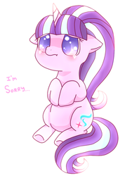 Size: 600x841 | Tagged: safe, artist:saiadass, starlight glimmer, pony, unicorn, g4, apology, begging, crying, cute, diabetes, dialogue, female, filly, glimmerbetes, puppy dog eyes, s5 starlight, sad, sitting, solo, text