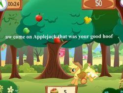 Size: 2048x1536 | Tagged: safe, gameloft, applejack, g4, apple, apple orchard, apple tree, food, rotten apple, tree