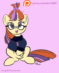 Size: 1024x1280 | Tagged: safe, artist:emberfall0507, moondancer, pony, unicorn, g4, adorkable, cute, dancerbetes, dork, female, looking at you, patreon, patreon logo, solo