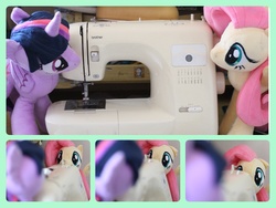 Size: 1280x960 | Tagged: safe, artist:nekokevin, fluttershy, twilight sparkle, alicorn, pony, g4, female, irl, mare, photo, plushie, sewing machine, twilight sparkle (alicorn)