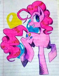 Size: 1744x2264 | Tagged: safe, artist:wafflemilu, pinkie pie, g4, balloon, female, lined paper, simple background, solo, traditional art