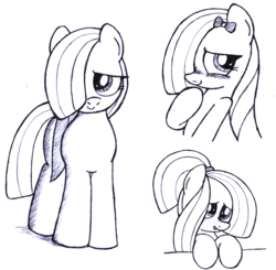 Size: 2404x2358 | Tagged: safe, artist:an-tonio, marble pie, g4, blushing, cute, female, high res, marblebetes, monochrome, ponytail, sketch, solo, traditional art