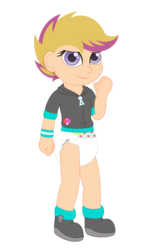 Size: 717x1115 | Tagged: safe, artist:the-crusader-network, scootaloo, human, g4, cute, cutealoo, diaper, female, humanized, non-baby in diaper, poofy diaper, solo