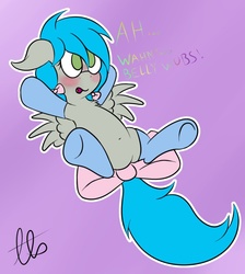 Size: 847x944 | Tagged: safe, artist:laptopbrony, oc, oc only, oc:darcy sinclair, belly, blushing, bow, clothes, cute, socks