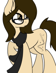 Size: 800x1024 | Tagged: safe, artist:rosettacookie, oc, oc only, oc:sketch blackline, clothes, glasses, ponysona, scarf, solo