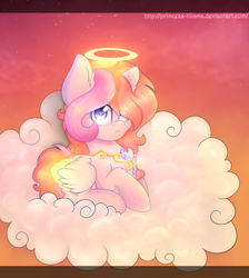 Size: 1024x1145 | Tagged: safe, artist:princess-liliana, oc, oc only, oc:liliana, pegasus, pony, cloud, halo, lying down, lying on a cloud, on a cloud, pegasus oc, solo, wings