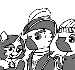 Size: 640x600 | Tagged: safe, artist:ficficponyfic, oc, oc only, oc:adetokunbo, oc:joyride, pony, unicorn, zebra, colt quest, adult, captain, clothes, explicit source, female, hat, horn, male, sailor, smiling, stallion, story included, toque
