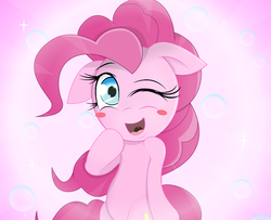 Size: 877x711 | Tagged: safe, artist:coltsteelstallion, pinkie pie, g4, blushing, cute, diapinkes, female, floppy ears, one eye closed, solo, wink