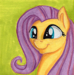 Size: 1024x1038 | Tagged: safe, artist:sparklyon3, fluttershy, pegasus, pony, rcf community, g4, bust, female, mare, portrait, smiling, solo, traditional art