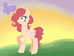 Size: 1024x768 | Tagged: safe, artist:annaiszoom, pinkie pie, butterfly, g4, female, raised hoof, solo