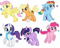 Size: 552x442 | Tagged: safe, applejack, fluttershy, pinkie pie, rainbow dash, rarity, twilight sparkle, g4, mane six, my little puppy, puppy pie