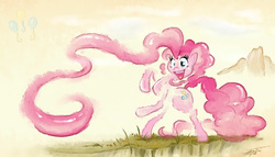 Size: 1400x800 | Tagged: safe, artist:pimander1446, pinkie pie, g4, female, prehensile mane, solo, traditional art, watercolor painting