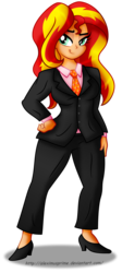 Size: 1024x2278 | Tagged: safe, artist:aleximusprime, sunset shimmer, human, g4, clothes, female, humanized, simple background, solo, suit, transparent background