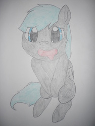 Size: 2448x3264 | Tagged: safe, artist:tonith2234, oc, oc only, pegasus, pony, big eyes, drool, high res, need to pee, omorashi, open mouth, potty dance, potty emergency, potty time, sitting, solo, traditional art, trotting in place, worried