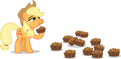 Size: 15896x7756 | Tagged: safe, artist:luckreza8, applejack, earth pony, pony, g4, rainbow falls, absurd resolution, apple brown betty (food), female, food, simple background, solo, transparent background, vector