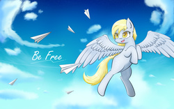 Size: 1920x1200 | Tagged: safe, artist:laptop-pone, derpy hooves, pegasus, pony, g4, cloud, female, flying, mare, paper airplane, sky, solo