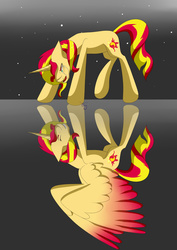 Size: 2149x3035 | Tagged: safe, artist:twigpony, sunset shimmer, alicorn, pony, unicorn, equestria girls, g4, alicornified, crying, female, high res, race swap, reflection, shimmercorn, solo