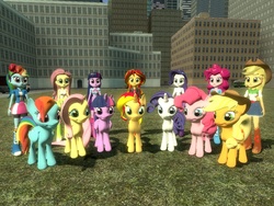 Size: 1024x768 | Tagged: safe, artist:sonic5421, applejack, fluttershy, pinkie pie, rainbow dash, rarity, sunset shimmer, twilight sparkle, alicorn, pony, g4, 3d, alternate mane seven, female, gmod, mane six, mare, twilight sparkle (alicorn)