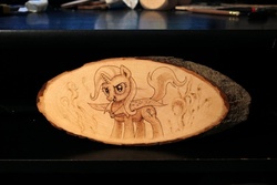 Size: 1280x854 | Tagged: safe, artist:horseez, trixie, pony, unicorn, g4, female, mare, pyrography, solo, traditional art, woodwork