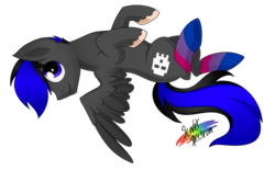 Size: 3792x2355 | Tagged: safe, artist:scarlet-spectrum, oc, oc only, oc:8-bit, belly, clothes, high res, looking at you, lying, on back, simple background, slender, smiling, socks, solo, spread wings, striped socks, thin, transparent background