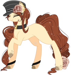 Size: 3195x3399 | Tagged: safe, artist:cayfie, oc, oc only, collar, earring, eyes closed, flower, hat, high res, piercing, solo
