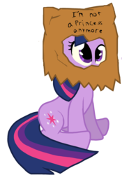 Size: 1873x2402 | Tagged: safe, artist:laserpewpewrblx, twilight sparkle, pony, unicorn, g4, bag, bag on head, ex-princess twilight, female, mare, meme, princess, purple smart, reference, shame, shia labeouf, simple background, solo, transparent background, unicorn twilight