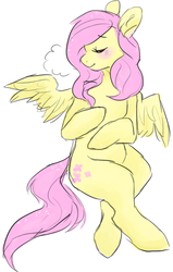 Size: 545x856 | Tagged: safe, artist:mintiature, fluttershy, g4, blushing, eyes closed, female, looking away, no more ponies at source, simple background, sitting, small wings, solo, spread wings, white background