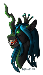 Size: 950x1650 | Tagged: dead source, safe, artist:kiraasael, queen chrysalis, changeling, changeling queen, g4, female, grin, solo