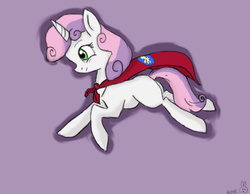 Size: 531x411 | Tagged: safe, artist:chibikyo-chan, sweetie belle, g4, cape, clothes, cmc cape, female, simple background, solo