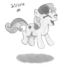 Size: 6000x6000 | Tagged: safe, artist:perplexedpegasus, sweetie belle, g4, absurd resolution, cutie mark, female, jumping, monochrome, open mouth, sketch, solo, the cmc's cutie marks
