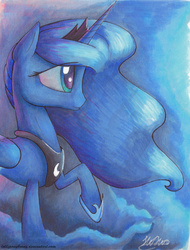Size: 3005x3964 | Tagged: safe, artist:lollipony, princess luna, alicorn, pony, g4, female, high res, mare, raised hoof, solo, traditional art