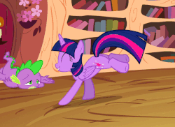Size: 570x415 | Tagged: safe, screencap, spike, twilight sparkle, alicorn, pony, g4, three's a crowd, animated, cute, female, happy, jumping, magic, mare, prancing, spikeabuse, twiabetes, twilight sparkle (alicorn)
