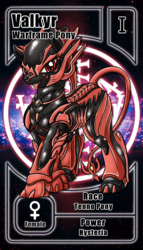 Size: 800x1399 | Tagged: safe, artist:vavacung, crossover, pactio card, ponified, valkyr, warframe