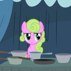 Size: 552x552 | Tagged: safe, screencap, daisy, flower wishes, earth pony, pony, family appreciation day, g4, season 2, animated, background pony, cooking pot, female, frying pan, mare, solo