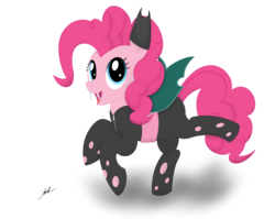 Size: 3079x2456 | Tagged: safe, artist:noxdrachen, pinkie pie, changeling, g4, clothes, costume, cute, fangs, female, high res, solo