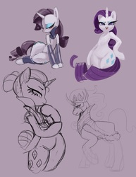 Size: 1275x1650 | Tagged: safe, artist:sunbusting, king sombra, rarity, pony, unicorn, semi-anthro, g4, alternate hairstyle, alternate timeline, bipedal, blushing, clothes, eyeshadow, female, makeup, male, mare, night maid rarity, nightmare takeover timeline, stallion, tongue out