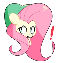 Size: 1000x1000 | Tagged: safe, artist:turtlefarminguy, fluttershy, g4, exclamation point, female, hat, open mouth, simple background, solo, transparent background