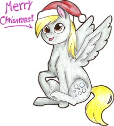 Size: 1522x1688 | Tagged: safe, artist:twixyamber, derpy hooves, pegasus, pony, g4, cute, derpabetes, female, hat, mare, santa hat, solo, traditional art