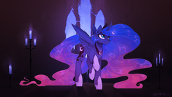Size: 3840x2160 | Tagged: safe, artist:novabytes, princess luna, alicorn, pony, g4, candle, color porn, female, high res, horn, horn jewelry, jewelry, mare, solo, wallpaper