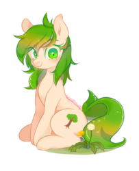 Size: 600x738 | Tagged: safe, artist:lemonheart, oc, oc only, earth pony, pony, dandelion, looking at you, simple background, sitting, solo, transparent background