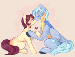 Size: 920x700 | Tagged: safe, artist:lemonheart, oc, oc only, earth pony, pegasus, pony, eyes closed, female, glasses, heart, kissing, male, shipping, straight, wonderbolt trainee uniform