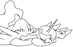 Size: 277x181 | Tagged: safe, artist:stoic5, princess celestia, g4, eyes closed, face down ass up, female, monochrome, simple background, sleeping, smiling, solo