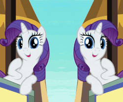 Size: 568x469 | Tagged: safe, edit, edited screencap, screencap, rarity, g4, the crystal empire, animated, female, looking at you, mirrored, open mouth, pointing, pointing rarity, rarara, self ponidox, smiling, talking