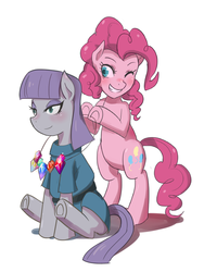 Size: 600x797 | Tagged: safe, artist:tzc, maud pie, pinkie pie, g4, maud pie (episode), season 4, rock candy necklace