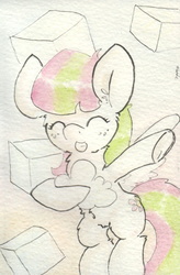 Size: 685x1042 | Tagged: safe, artist:slightlyshade, blossomforth, g4, belly button, female, solo, traditional art