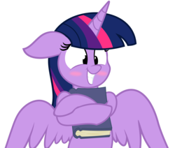 Size: 6432x5460 | Tagged: safe, artist:heir-of-rick, artist:slb94, twilight sparkle, alicorn, pony, g4, absurd resolution, adorkable, blushing, book, bookhorse, cute, dork, female, mare, simple background, smiling, solo, transparent background, twiabetes, twilight sparkle (alicorn), vector