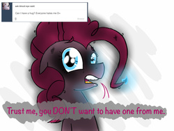 Size: 1024x768 | Tagged: safe, artist:hellhounds04, pinkie pie, earth pony, pony, g4, ask, askpinkiepyro, burned, pinkie pyro, solo, tumblr